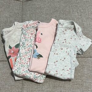 4 Onesies: 0-6 Months Baby Girl Play Bodysuit (cheetah, floral)